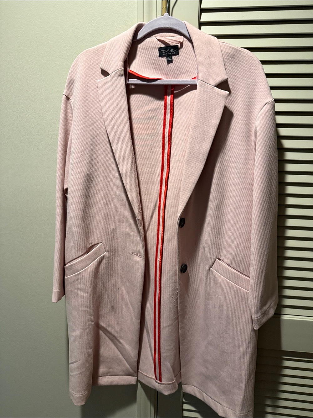 Topshop Light Blush Pink Longline Blazer Coat